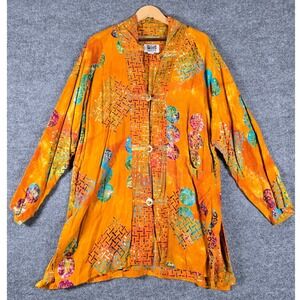 VTG Globe 100% Rayon Trotter Orange Tie Dye  Kimono Jacket Women Hand‎ Made